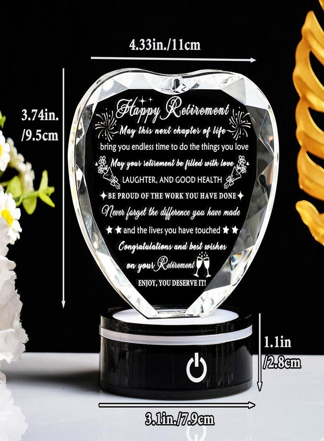 YWHL Retirement Gifts for Women Men Best Happy Retirement Gifts with LED Base Crystal Heart Keepsake Farewell Retired Plaque Gift Idea for Retiree Friends Boss Teacher Coworker Nurse - Image 3